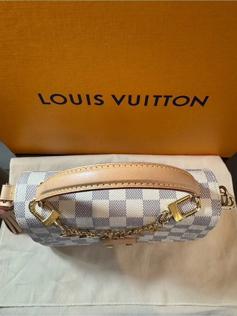 Louis Vuitton Damier Azur Canvas Top Handle Satchel with Gold Hardware